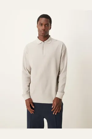 New Look Textured long sleeve polo shirt in -Neutral