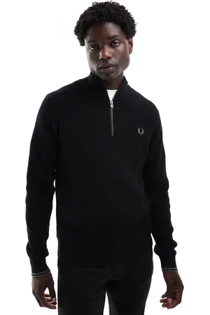 Fred Perry Waffle stitch knitted half zip jumper in