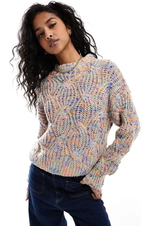ONLY Cable knit jumper in multi colour yarn-Pink