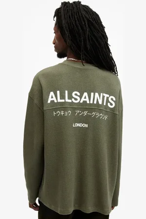 AllSaints Crypt Underground waffle long sleeve t-shirt in green