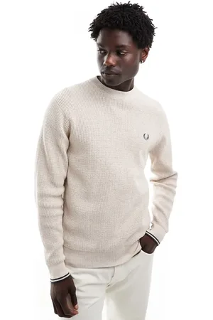 Fred Perry Waffle stitch knitted jumper in off
