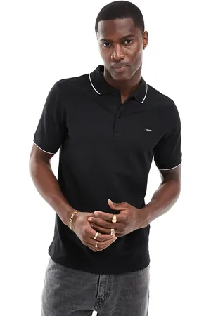 Calvin Klein Stretch pique tipped polo in black