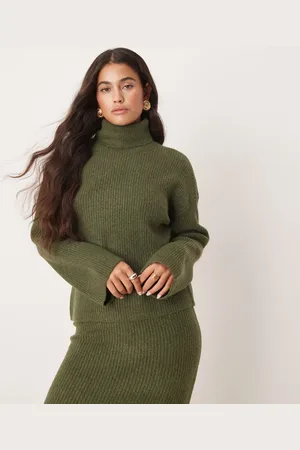 VILA Roll neck knitted jumper in khaki (part of a set)-Green