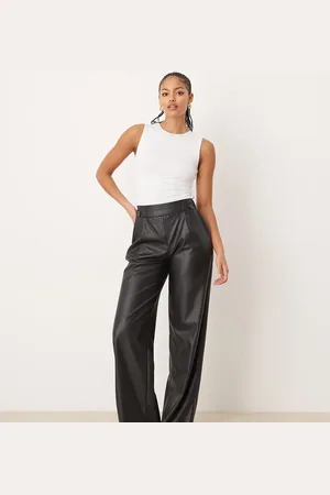 JDY High waisted wide leg faux leather pants in