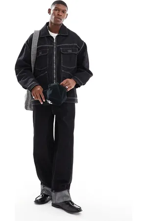 Bershka Baggy carpenter jeans with fold over hem in (part of a set)
