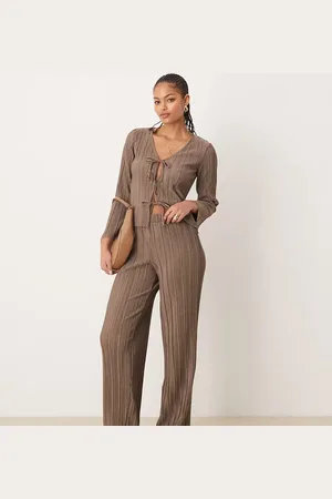 JDY Wide leg plisse pants in brown (part of a set)