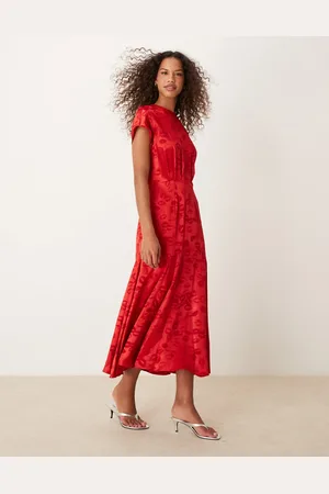 Never Fully Dressed Embossed satin midaxi dress in red