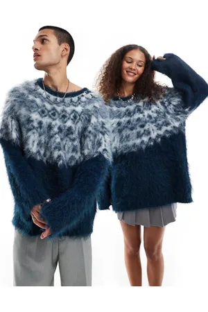 COLLUSION Unisex brushed oversized fair isle jumper in