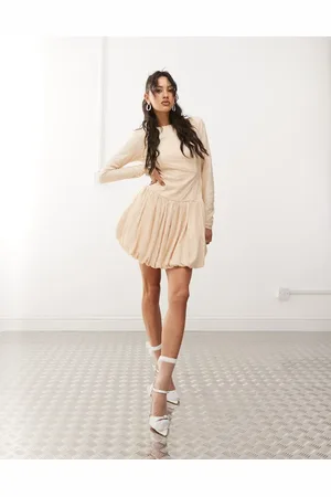 Amy Lynn Scoop back all over lace mini dress with bubble hem in -White