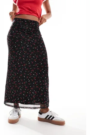 Daisy Street Maxi skirt in mesh print-Black