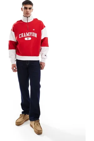 Champion Rochester collegiate half zip sweatshirt in red and grey marl