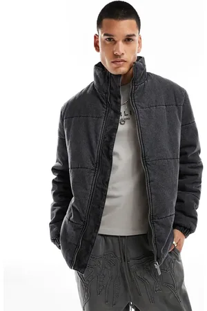 Native Youth Stone washed denim puffer jacket in black