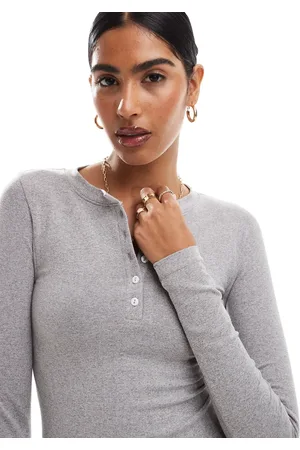 ASOS Seamless sculpting henley long sleeve top in grey marl