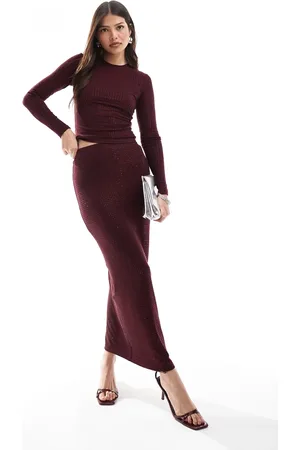 4th & Reckless All over hotfix maxi skirt in (part of a set)-Red