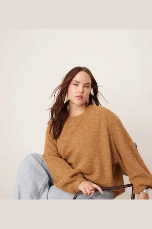 ASOS Curve knitted oversized crew neck jumper in -Neutral
