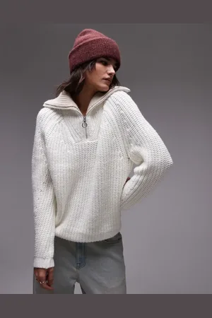 Topshop Knitted quarter zip collar jumper in -Multi