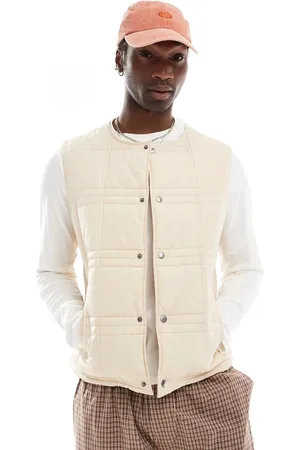 Native Youth Padded check quilt vest in -White