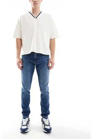 Only & Sons Rope slim tapered fit jeans in mid blue wash-Grey