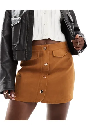 ASOS Button front pocket detail faux suede skort in -Brown