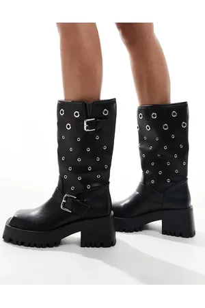 Raid Jaanvi biker knee boots with eyelets in black