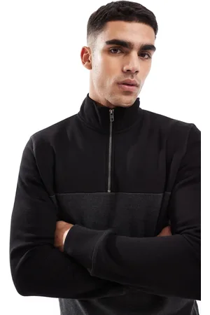 French Connection French Connection colourblock half zip sweatshirt in black and grey-Multi