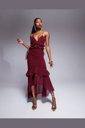 Rare Fashion London ruffle trim high lo hem cami maxi dress in