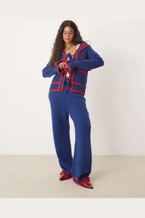 Neon Rose Wide leg knitted pants in navy (part of a set)