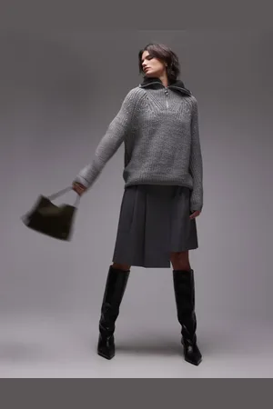 Topshop Knitted quarter zip collar jumper in -Multi