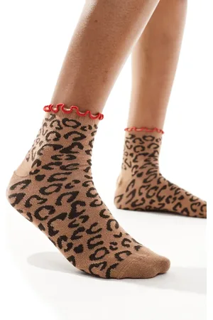 ASOS Leopard knit frill ankle socks