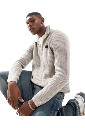 G-Star Heavyweight knitted half zip jumper in melange-Neutral