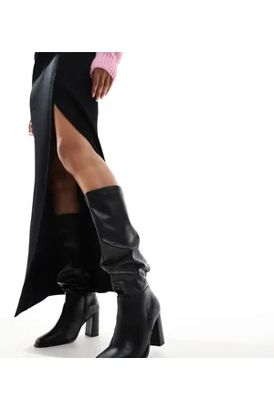 London Rebel London Rebel Maggie Wide Fit slouchy block heel boots in black