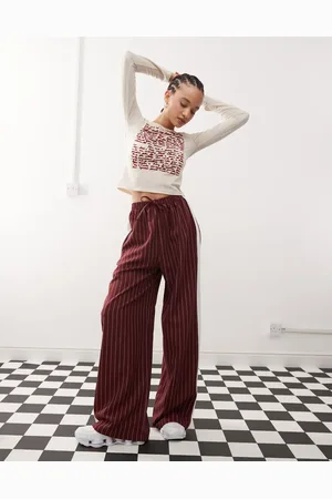 Reclaimed Pinstripe pants with side panel in -Red