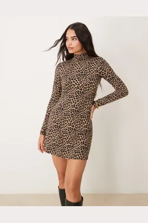 New Look Soft touch long sleeve mini dress in leopard print