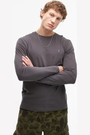 AllSaints Brace brushed cotton long sleeve t-shirt in deep blue