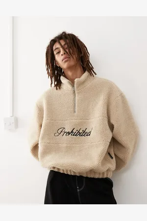 Prohibited Half-zip borg sweatshirt with script logo detail in -White