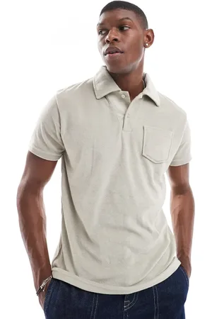 Brave Soul Towelling polo shirt with revere collar in (part of a set)-Neutral