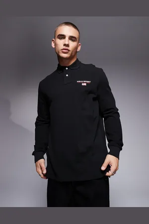 Ralph Lauren Sport Capsule logo long sleeve polo in black