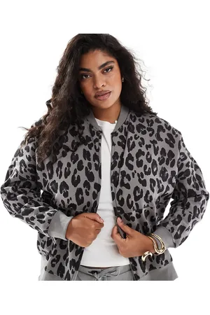 Yours Oversized jersey bomber jacket in leopard print-Black