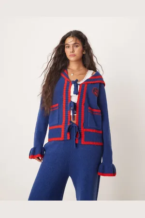 Neon Rose Sailor collar tie-front cardigan in navy (part of a set)