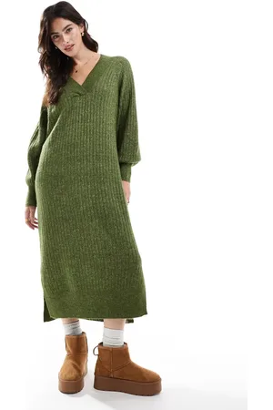 VERO MODA Oversized soft ribbed jumper dress in melange-Green