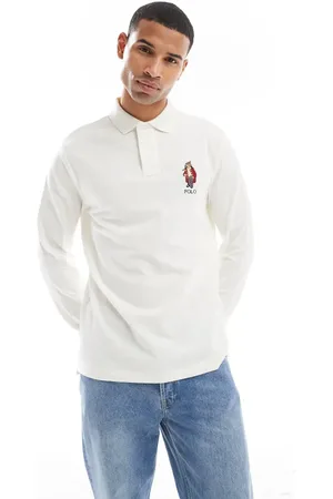 Ralph Lauren Holiday bear logo long sleeve pique polo classic oversized fit in -Neutral