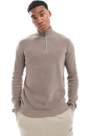 Brave Soul Ribbed quarter zip jumper in -Grey