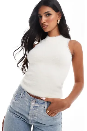 The Frolic Exclusive pearl trim knitted sleeveless top in -White