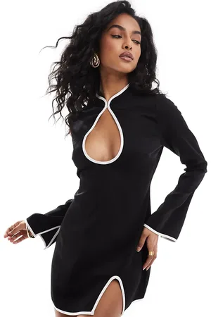 The Frolic Exclusive high neck keyhole contrast trim mini dress in -Multi