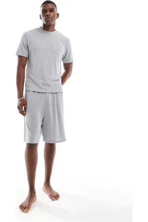 ASOS Loungewear brushed rib set with boxy t-shirt and shorts in grey