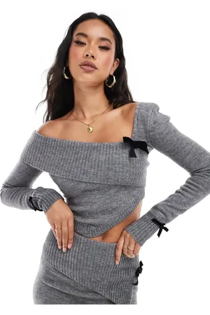 The Frolic Exclusive asymmetric bow detail jumper in charcoal (part of a set)