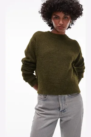 Topshop Knitted crew jumper with exposed seams in -Green