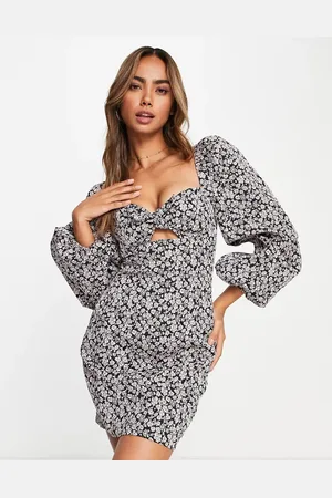 The Frolic Exclusive volume sleeve mini dress in black and pink