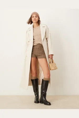 The Frolic Exclusive double breasted belted maxi formal coat in -White