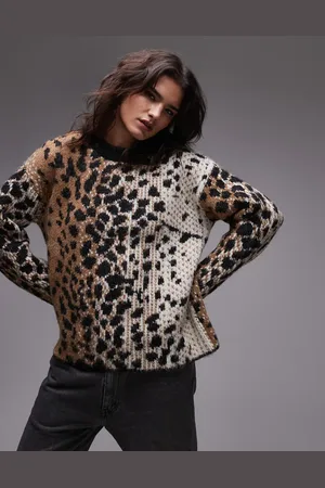 Topshop Knitted gradient animal oversized jumper in